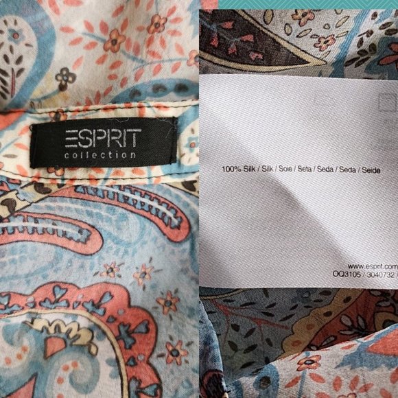 Esprit Paisley Printed 100% Silk Ruffle Sheer Blouse Fairy Y2K - Picture 5 of 5